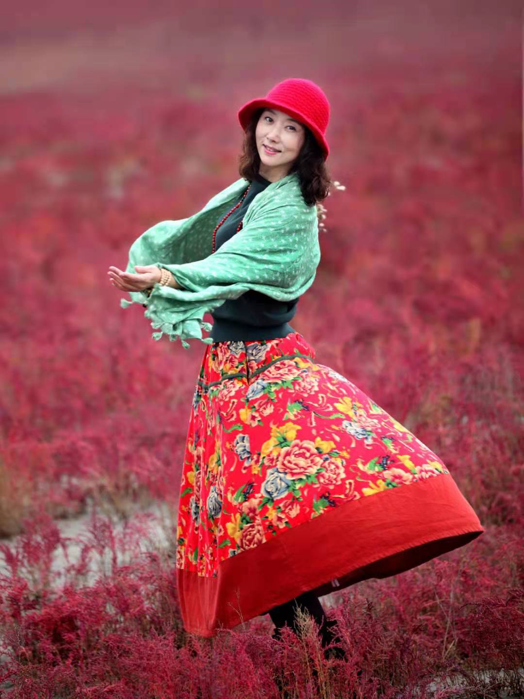 棉麻显瘦民族风东北大花布半身裙