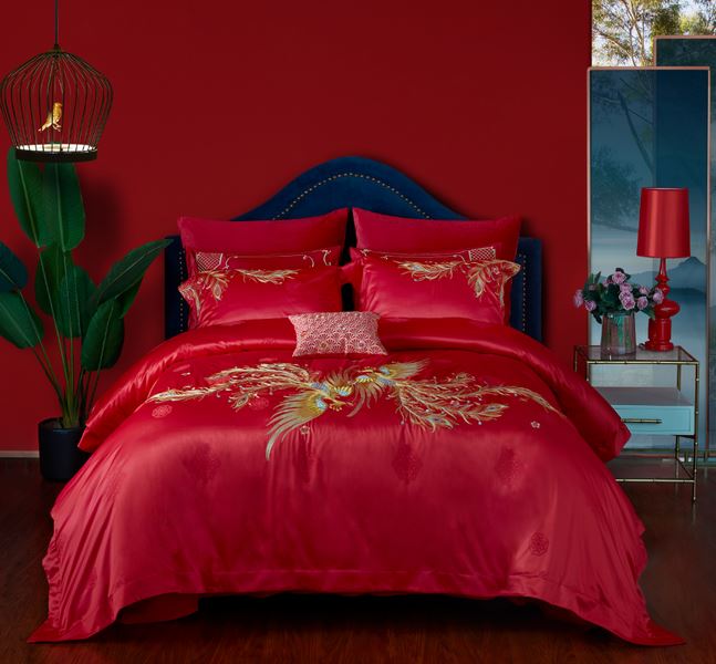 【婚庆套件】 提花婚庆四件套梦洁家纺 金凤囍珠【送被芯送枕芯】