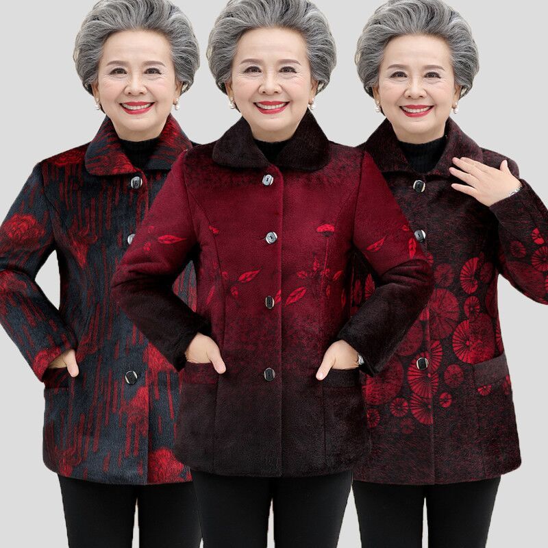 中老年女装秋冬装外套奶奶装加绒加厚妈妈装
