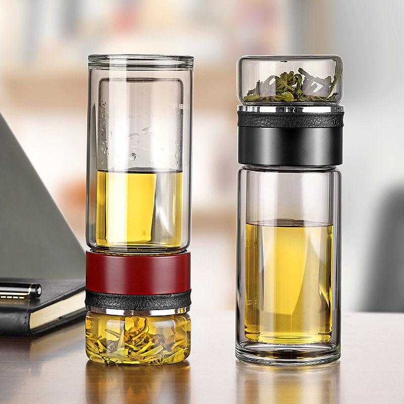 双层茶水分离玻璃杯子便携保温大容量水杯带过滤网茶叶泡茶杯